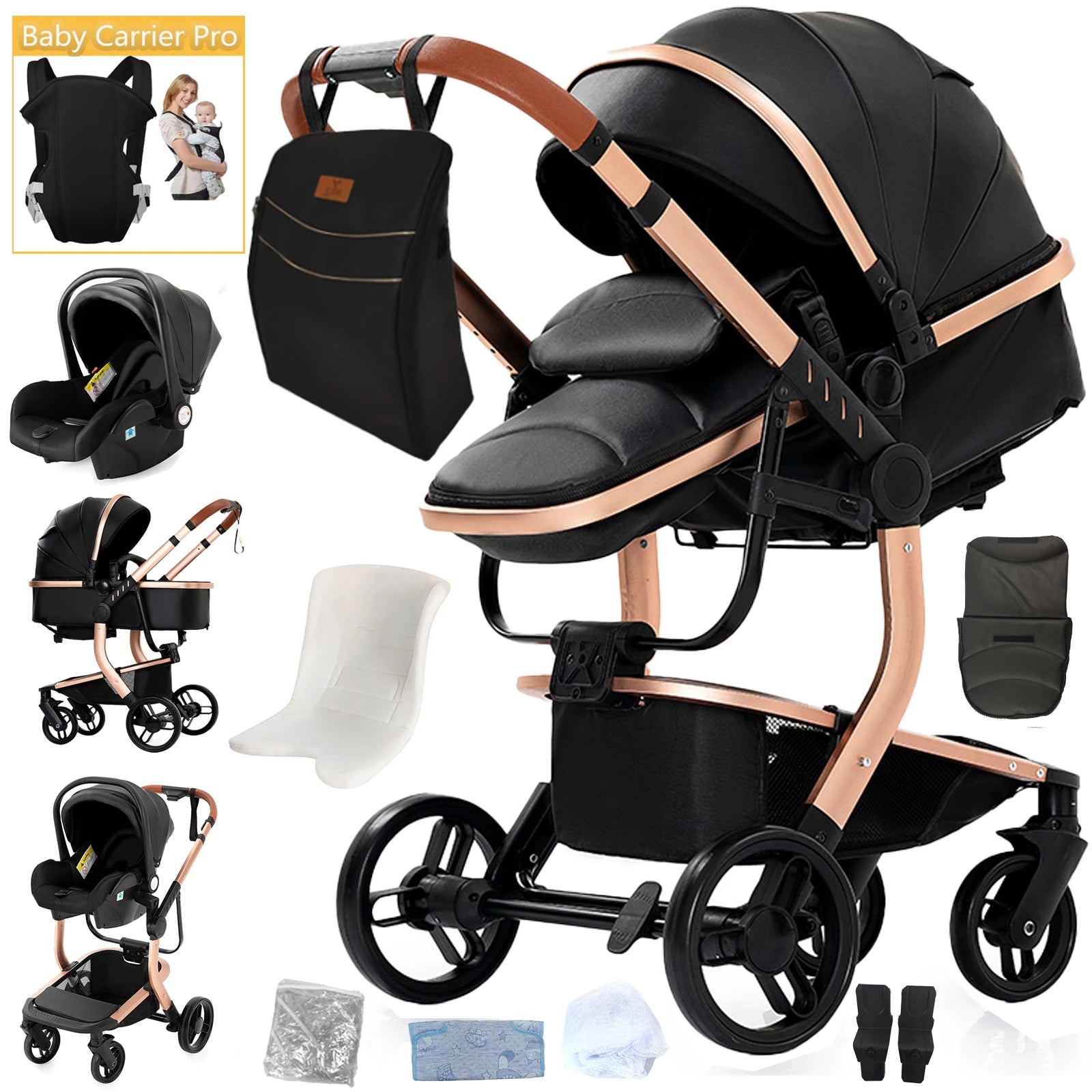 Poussette Convertible Tout-Terrain Premium "Jade" Modèle Noir