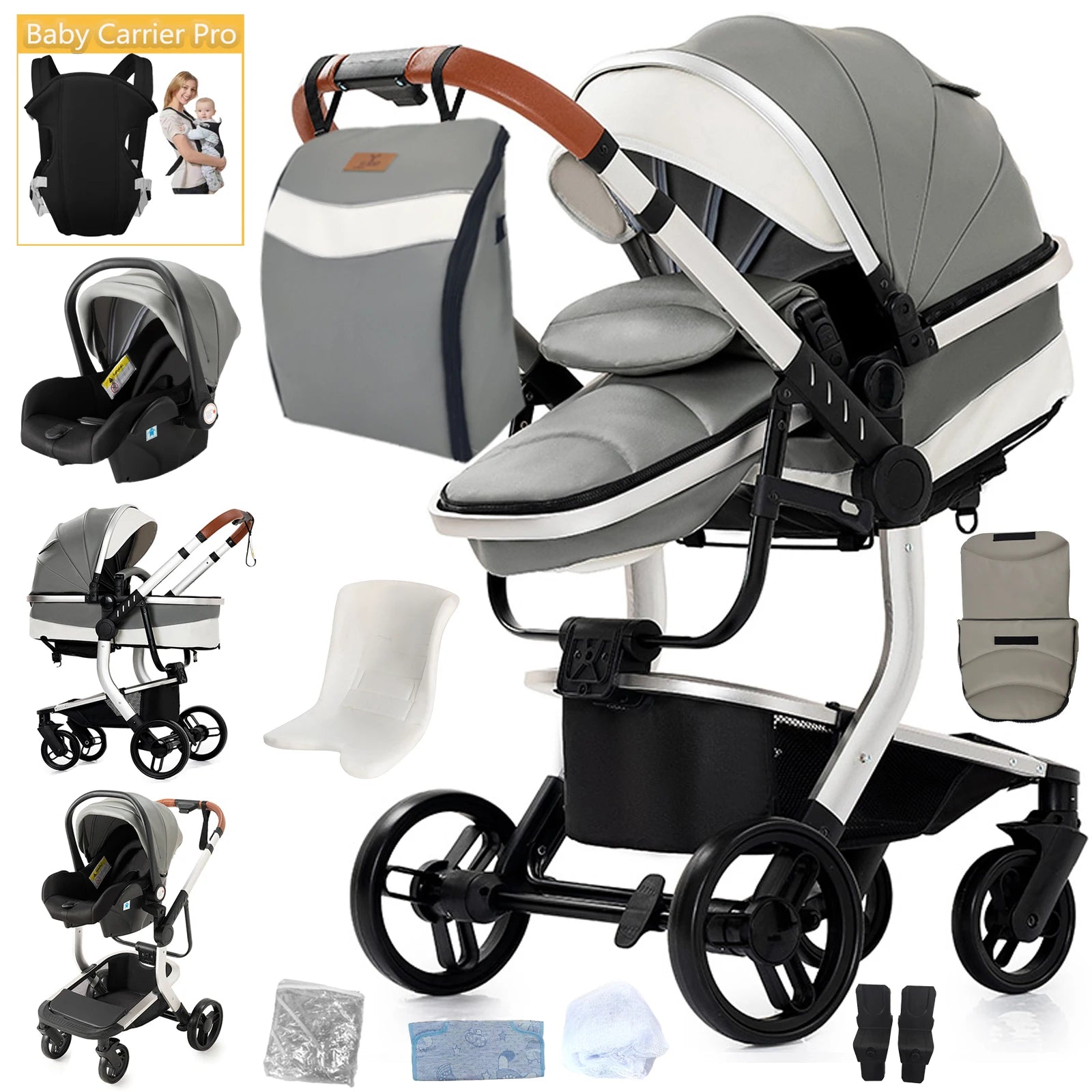 Poussette Convertible Tout-Terrain Premium "Jade" Modèle Gris