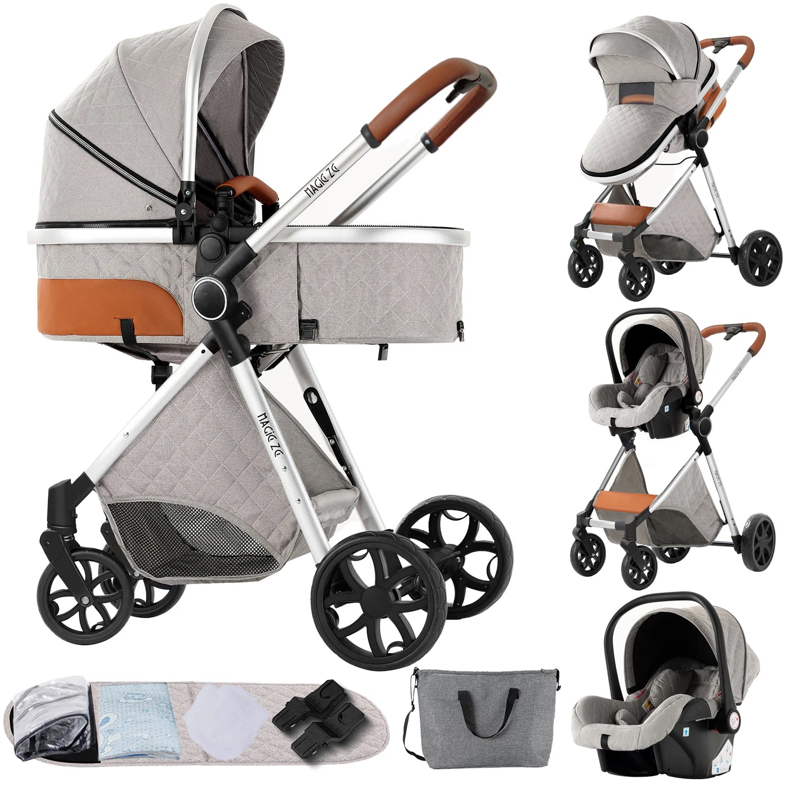 Poussette Convertible Tout-Terrain "Petite Louise" Modèle Gris Clair